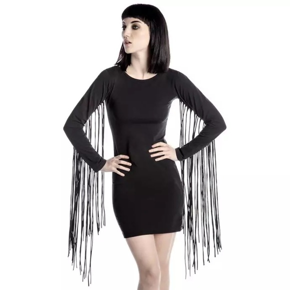Killstar Dresses & Skirts - Killstar Sister Salem Black Pentagram Fringe Mini Dress XL